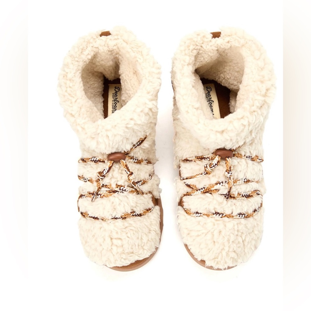 Dearfoams Women’s Cozy Comfort Teddy Boot Slippers Memory Foam Bootie Size 9-10